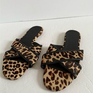 J. Crew Brown and Black Leopard print Sandals flat slides